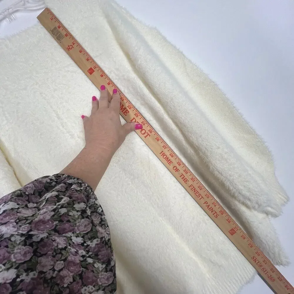 Long Soft Sweater Womens Small Cream Ivory Cozy Modest Tunic Pullover Fuzzy